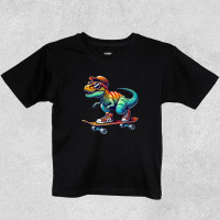 Футболка дитяча T-Rex на скейті Чорна