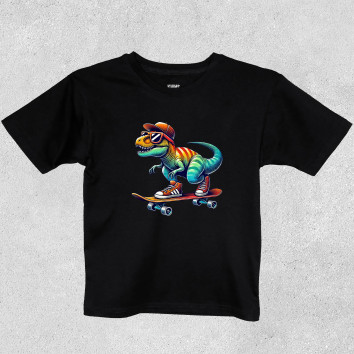 Футболка дитяча T-Rex на скейті Чорна