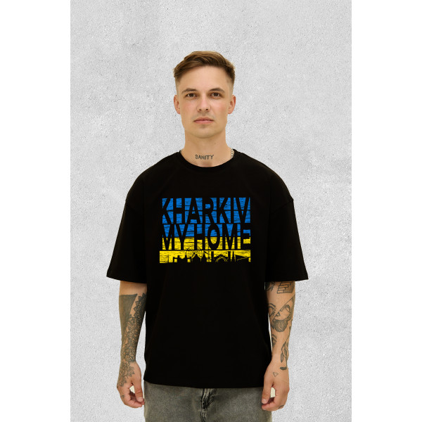 Футболка оверсайз щільна Kharkiv my home Чорна