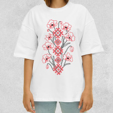Футболка жіноча оверсайз щільна Маки Біла