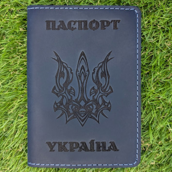 Обкладинка на паспорт синя "Тризуб Деко"