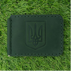 Шкіряний затискач для грошей Герб Зелений