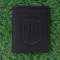 Шкіряна обкладинка для Посвідчення Офіцера Герб Чорна з червоним