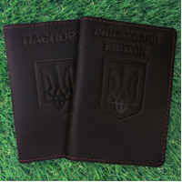 Набір обкладинок для Військового квитка та Паспорта Герб Шоколад