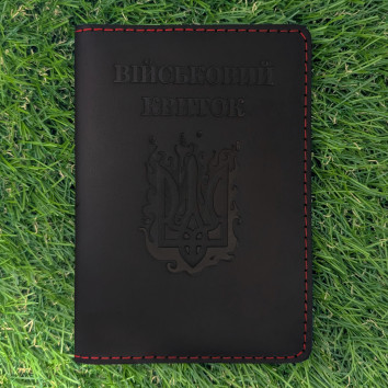 Обкладинка для військового квитка "Вогняний Герб" чорна з червоним