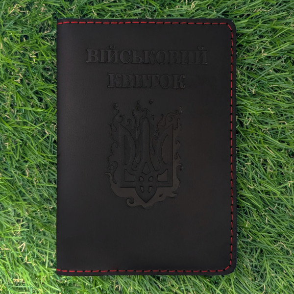 Комплект обкладинок для посвідчення УБД, військового квитка та паспорта "Вогняний Герб" Чорний з червоним