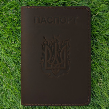 Обкладинка для паспорта "Вогняний Герб" шоколад