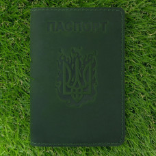 Обкладинка для паспорта "Вогняний Герб" зелена