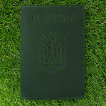 Обкладинка для паспорта "Вогняний Герб" зелена