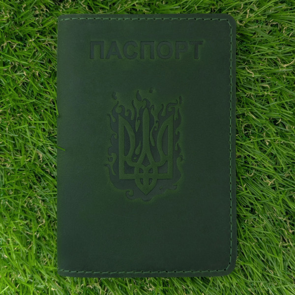 Комплект обкладинок для посвідчення УБД та паспорта + затиск для грошей "Вогняний Герб" Зелений