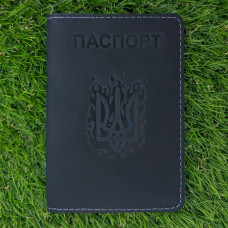 Обкладинка для паспорта "Вогняний Герб" синя